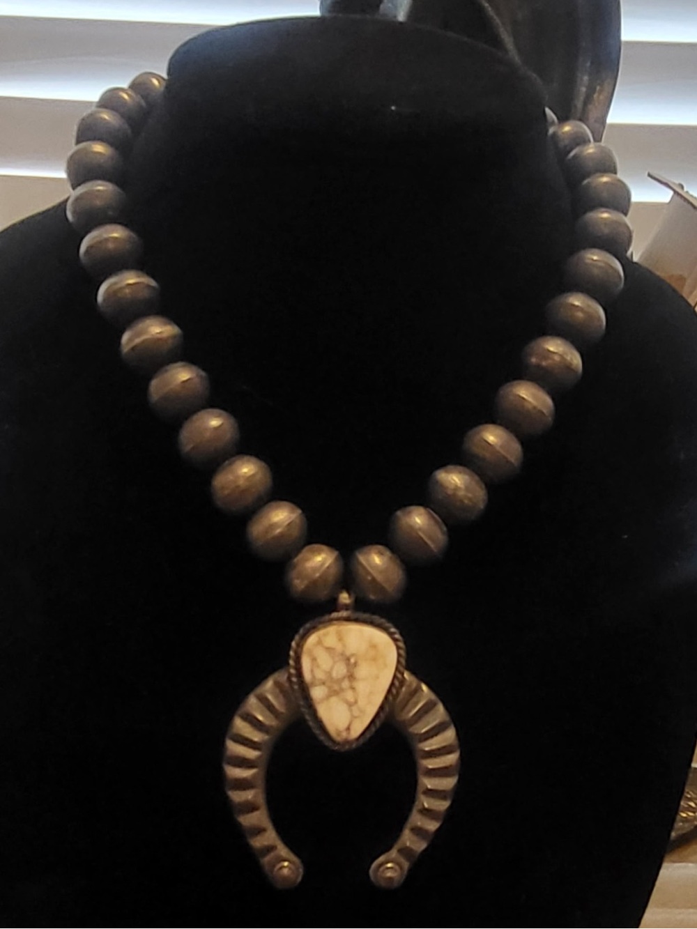 Sterling Silver Pearl Necklace with White Buffalo Naja Pendant